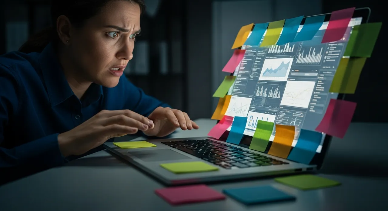 Person feeling overwhelmed and stressed by information overload