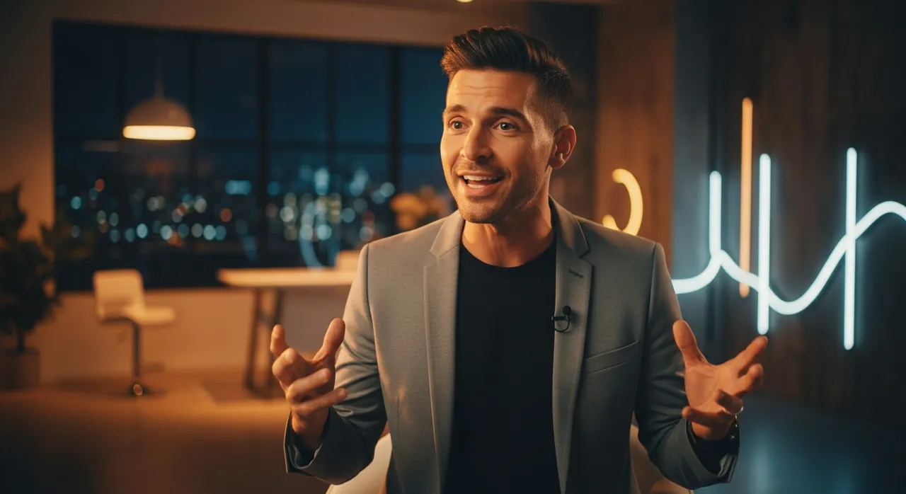 Energetic charismatic entrepreneur speaking passionately
